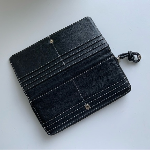 Black leather zip wallet w/contrast stitching - Picture 3 of 6